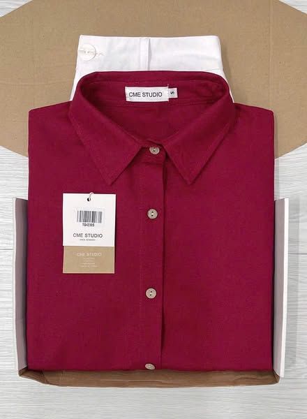 TQ4230-Set linen, áo sơ mi đỏ+quần short Trắng