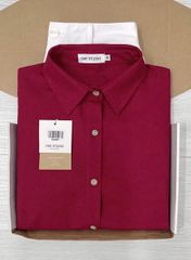 TQ4230-Set linen, áo sơ mi đỏ+quần short Trắng