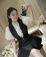 SKY8135 SET SƠMI CỔ KẾT CƯỜM + YẾM ĐEN