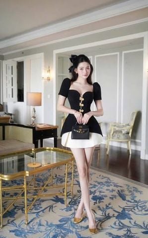 SKY8213-Set TK CC áo pelum cúp ngực, CV ngắn Đen (áo kem)