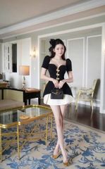 SKY8213-Set TK CC áo pelum cúp ngực, CV ngắn Đen (áo kem)