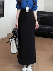 TB8216-Set công sở, áo sơ mi xanh+CV bút chì Đen