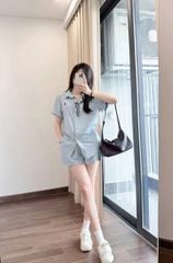 TQ4209-Set áo sơ mi tay ngắn thêu ngựa, quần short Xanh