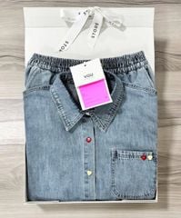 VGU0196-Set jean, áo sơ mi nút sắc màu+quần short Xanh Nhạt