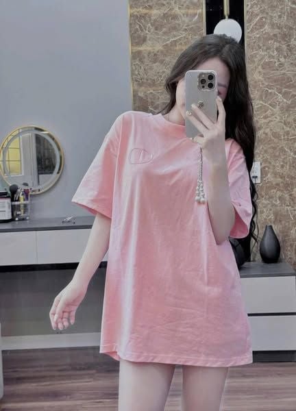 TQ4231-Áo thun đính logo Hồng Cam (áo lẻ)