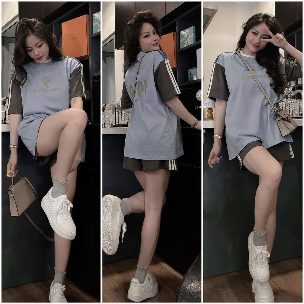 TB8253-Set thun, áo +quần short in số 9 phối sọc
