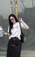 TB8191-Set áo thun trắng in hình+nịt+CV jean Xanh (kèm charm)