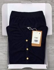 KS0683-Set thun áo body cổ V đính nút, Cv dài Đen