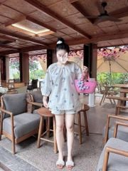 TQ4235-Set áo kiểu tay lỡ, quần short thêu hoa Trắng