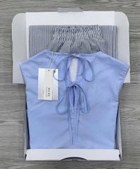 KS0678-Set áo babydoll cột nơ sau lưng, quần dài sọc
