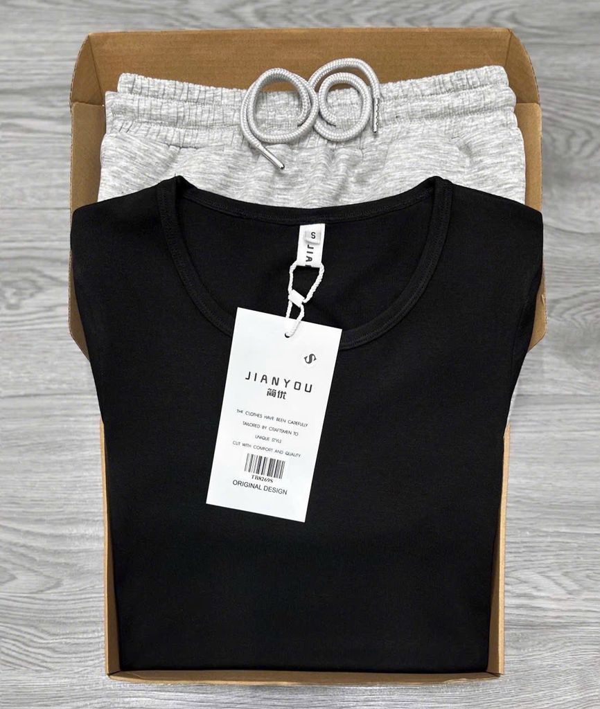 TB8269-Set áo thun body, CV dài Xám (áo đen)