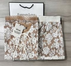 VRA0604-Set ren hoa CC, áo cột nơ+quần short