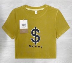 TQ4243-Áo thun croptop in chữ  Vàng Bơ (áo lẻ)