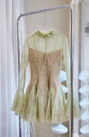 VGU0235 ĐẦM REN XANH TK TAY LOE CAO CẤP