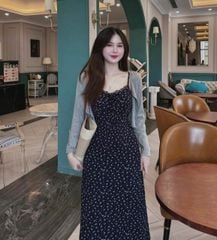 TB8259-Set váy thun 2 dây hoa nhí+áo khoác