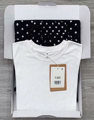KS0714-Set áo thun đen, quần linen gân chấm bi Đen
