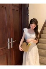 VGU0239 ĐẦM TRẮNG THÊU VIỀN REN