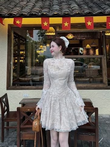 VGU9801 ĐẦM REN NGẮN TK TAY LOE
