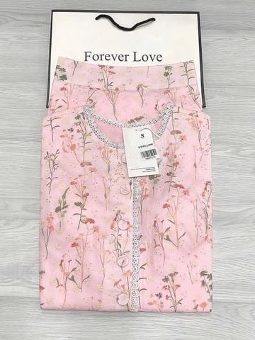 TB5727-Set xô thêu in hoa, áo phối viền ren+CV dài Hồng