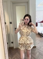 VRA0604-Set ren hoa CC, áo cột nơ+quần short