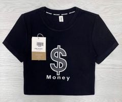 TQ4242-Áo thun croptop in chữ  Đen (áo lẻ)