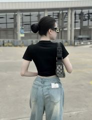 TQ4242-Áo thun croptop in chữ  Đen (áo lẻ)