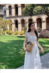 VGU0239 ĐẦM TRẮNG THÊU VIỀN REN