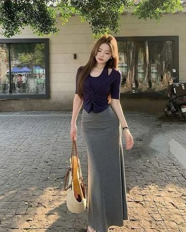 VGU0256-Set áo kiểu, CV dài Xám