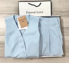 VGU0255-Set áo gile kiểu, CV dài xếp ly Xanh