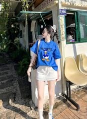 SKY8247-Set áo thun xanh in vịt donald, CV ngắn Trắng