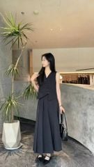 VGU0253-Set áo gile kiểu, CV dài xếp ly Đen