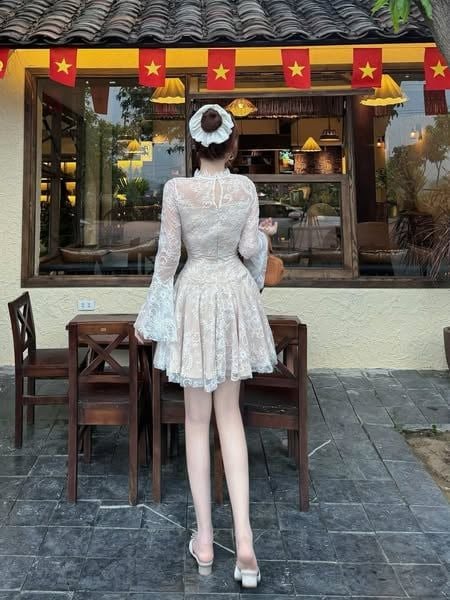 VGU9801 ĐẦM REN NGẮN TK TAY LOE