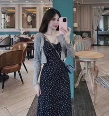 TB8259-Set váy thun 2 dây hoa nhí+áo khoác