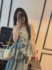 VGU0232-Set áo kiểu sát nách, quần jean CC Xanh Nhạt