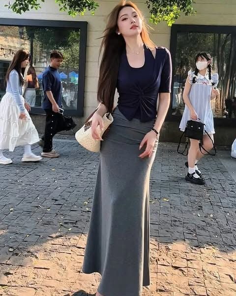 VGU0256-Set áo kiểu, CV dài Xám
