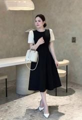 TQ4255-Đầm xòe phối tay Đen