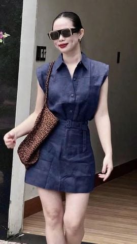 TQ4253-Set linen, áo sơ mi tay liền +CV ngắn Đỏ (kèm đai)