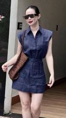 TQ4253-Set linen, áo sơ mi tay liền +CV ngắn Đỏ (kèm đai)