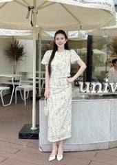 TB5727-Set xô thêu in hoa, áo phối viền ren+CV dài Hồng