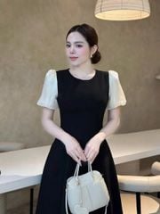 TQ4255-Đầm xòe phối tay Đen