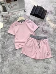 KS0717-Set thun umi, áo+quần short thêu họa tiết Hồng