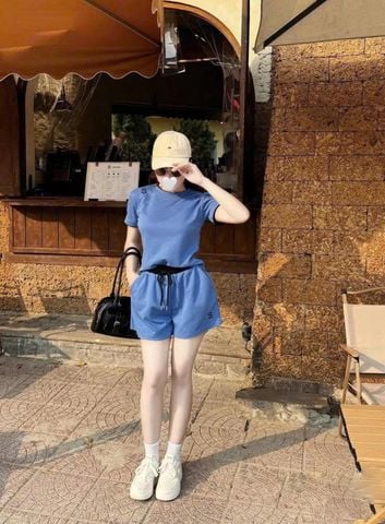 KS0717-Set thun umi, áo+quần short thêu họa tiết Hồng