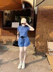 KS0717-Set thun umi, áo+quần short thêu họa tiết Hồng
