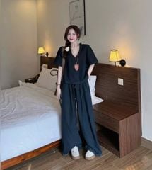 VGU0249-Set jean, áo cổ tim viền bèo+quần suông CC