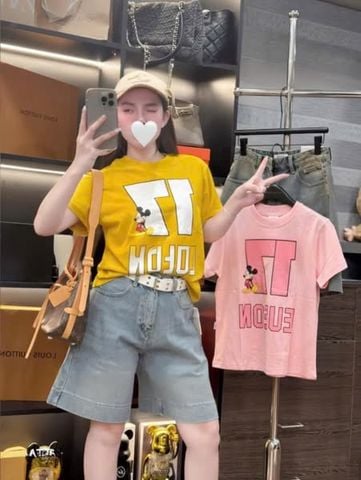 VRA0613-Set áo thun in số 17+quần jean ngố (áo hồng-2 món)