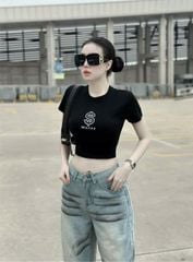 TQ4243-Áo thun croptop in chữ  Vàng Bơ (áo lẻ)