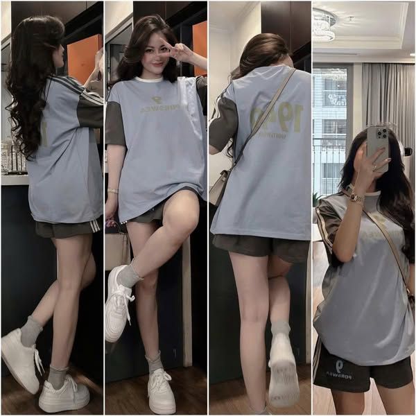 TB8253-Set thun, áo +quần short in số 9 phối sọc