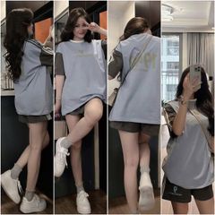 TB8253-Set thun, áo +quần short in số 9 phối sọc
