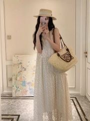 KS0705-Đầm suông phối lưới thêu Kem