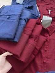 TQ4253-Set linen, áo sơ mi tay liền +CV ngắn Đỏ (kèm đai)